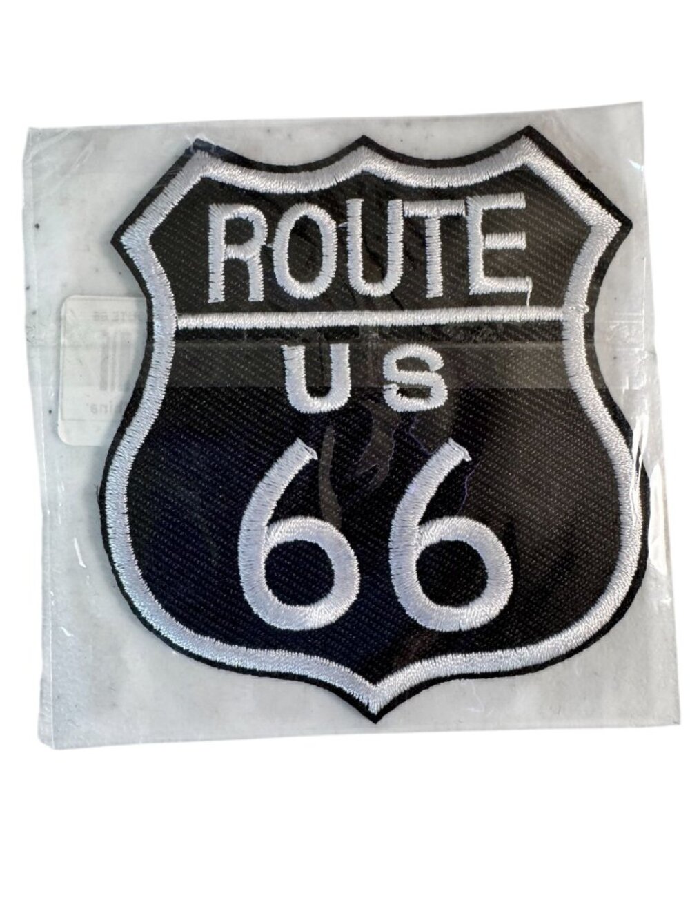 Route 66 Iron-On Patch Embroidered Badge 3 x 3 Inches Black & White